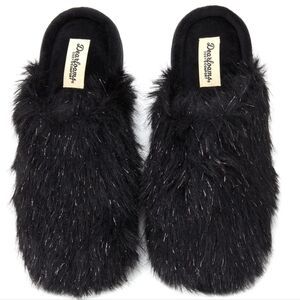 Dearfoams Womens Faux Fur Memory Foam Black Sprakle Slippers Size M 7-8
